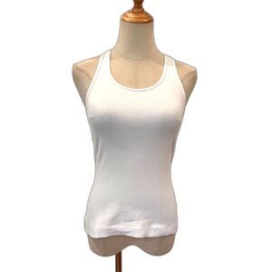 Noam White Ribbed Tank Top Lace Sides Cotton Medium